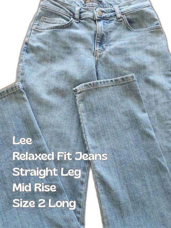 Lee Denim - Lee Relaxed Fit Straight Leg Jeans Mid Rise Blue Denim Women Size 2 Long